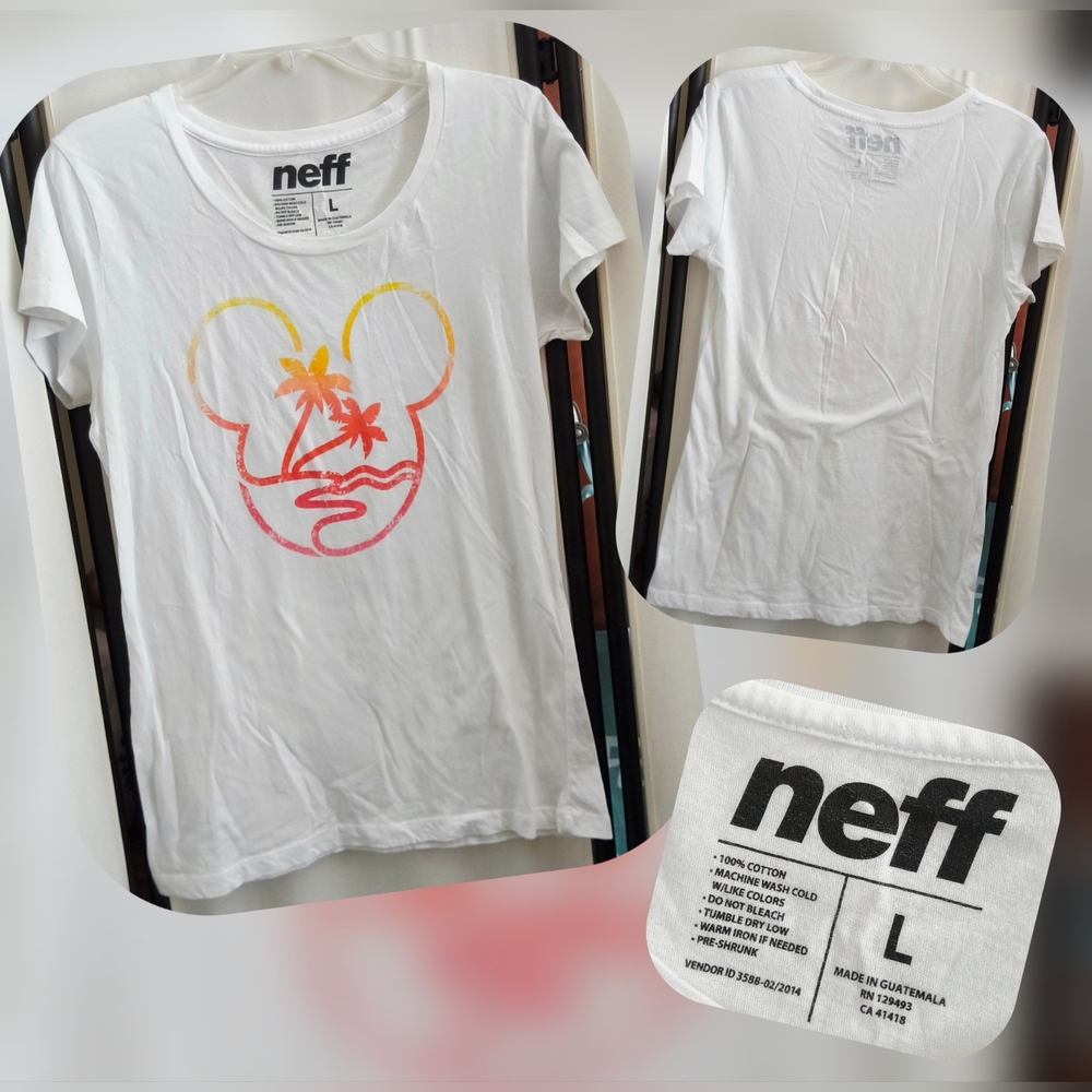 Neff Disney White Tee with Vibrant Micky Mouse Graphic Size Lg (Nwots)
